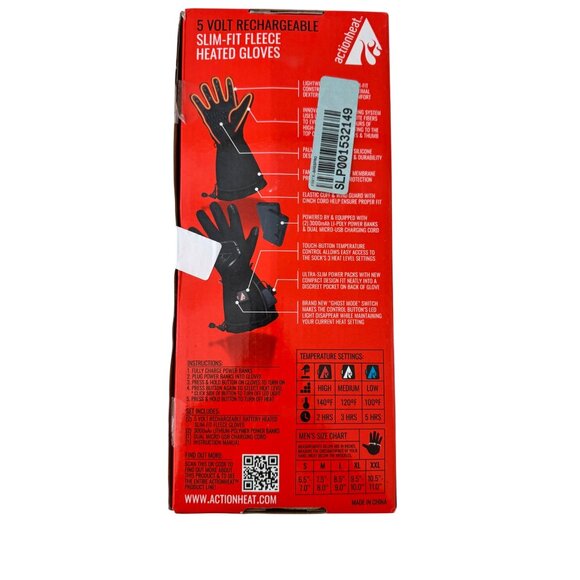 Action Heat 5 Volt Rechargeable Size XL Men’s Slim Fit Fleece Heated Gloves NWB - Picture 2 of 8